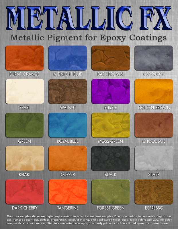 Designer Metallic Epoxy Flooring Color Chart Dallas, TX